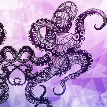 French Terry Panel von Nautistore "Chrystal Octopus" 200 x 150 cm Stoff ,Krake Tintenfisch